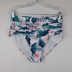 Size 14W Floral Multicolor Ruched High-Waisted Women's Swim Bikini Botto…